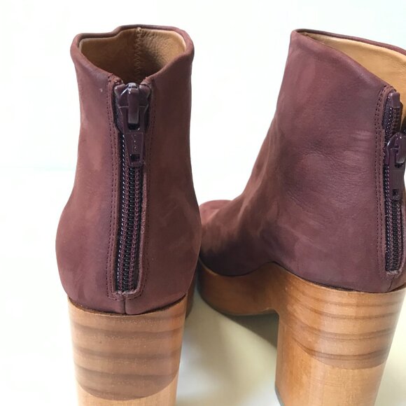 Coclico Vida Clog Ankle Boots Womens 38 8 Purple Suede Wood Sole Heels Rear Zip - Picture 8 of 11
